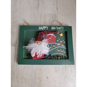 Vintage‎ style green wooden scenic hanging frame Xmas home decor